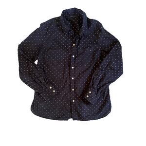 Tommy Hilfiger Top Women's S Navy Polka Dot Shirt Long Sleeve Button Down Preppy